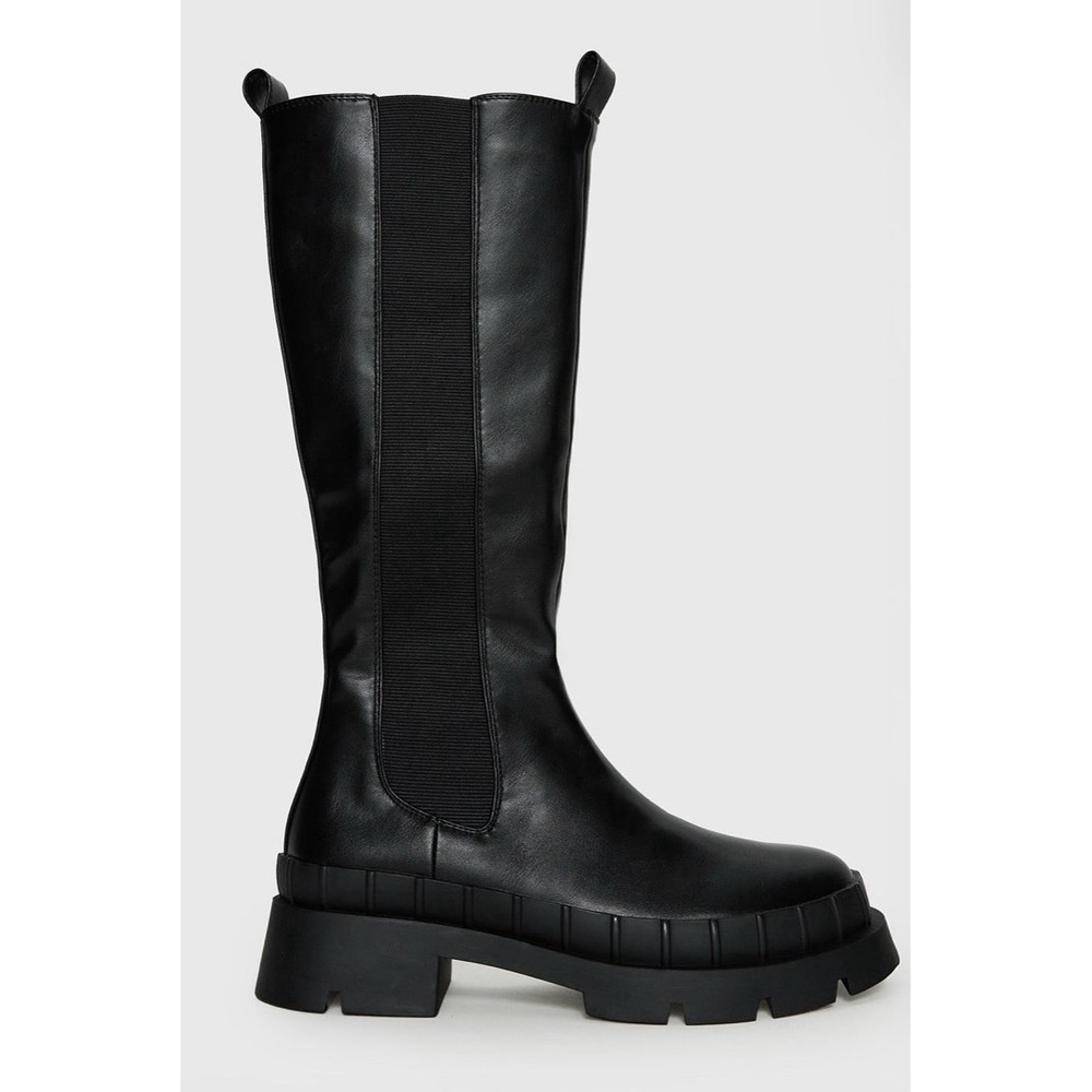 Princess Polly Douglas Boots Black Size 8 Knee High Chunky Platform Chelsea